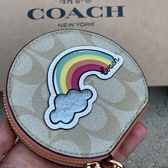 COACH Signature Rainbow Round Coin Purse - Picture 4 of 6